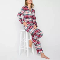 Liz Claiborne Womens Flannel Long Sleeve 2-pc. Pant Pajama Set