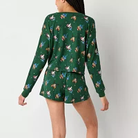 Arizona Body Womens Juniors Waffle Long Sleeve 2-pc. Shorts Pajama Set