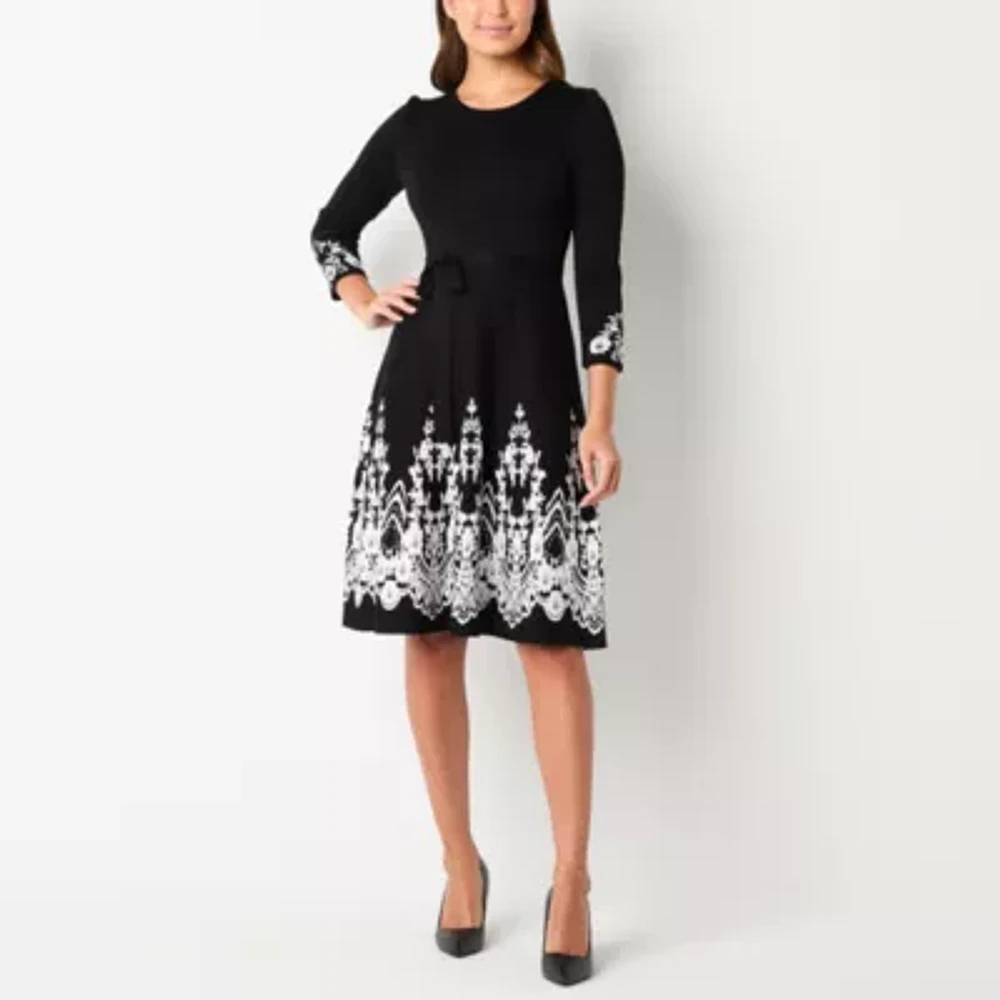 Jessica Howard Womens 3/4 Sleeve Sweater Dress