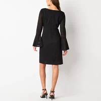 Perceptions Womens Long Bell Sleeve Lace Sheath Dress