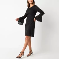 Perceptions Womens Long Bell Sleeve Lace Sheath Dress