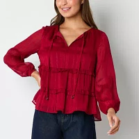 Frye and Co. Womens Split Tie Neck Long Sleeve Blouse