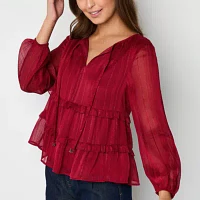 Frye and Co. Womens Split Tie Neck Long Sleeve Blouse