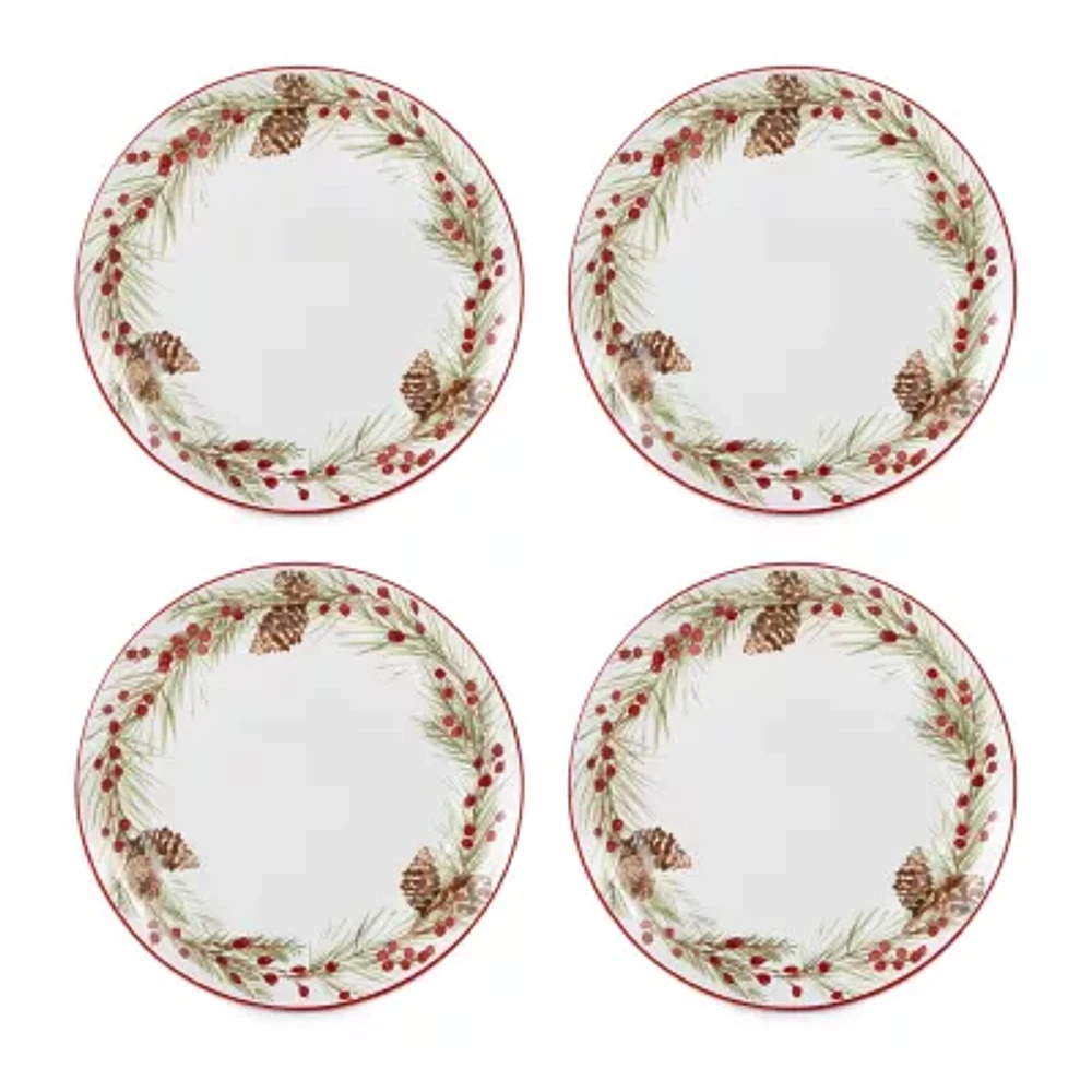 North Pole Trading Co. Holly Berry Stoneware 4-pc. Dinner Plate