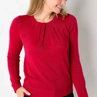 Liz Claiborne Womens Crew Neck Long Sleeve Pullover Sweater