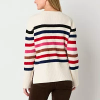 St. John's Bay Womens Crew Neck Long Sleeve Striped Pullover Sweater