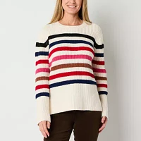 St. John's Bay Womens Crew Neck Long Sleeve Striped Pullover Sweater