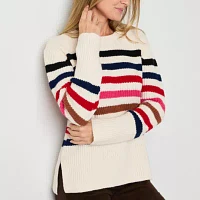 St. John's Bay Womens Crew Neck Long Sleeve Striped Pullover Sweater