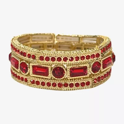 Bijoux Bar Gold Tone Red Crystal Stretch Bracelet