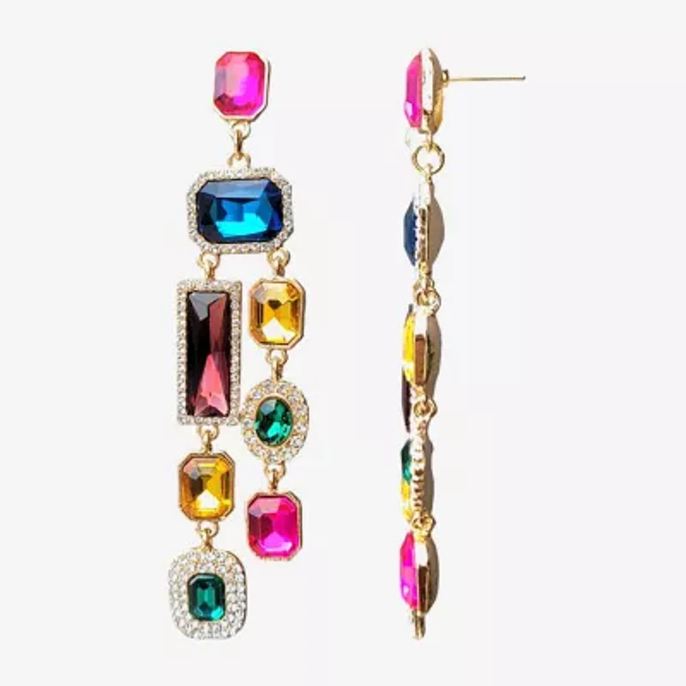 Bijoux Bar Gold Tone Asymetrical Crystal Drop Earrings