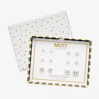 Mixit Silver Tone Cat & Paws 6 Pair Cubic Zirconia Earring Set