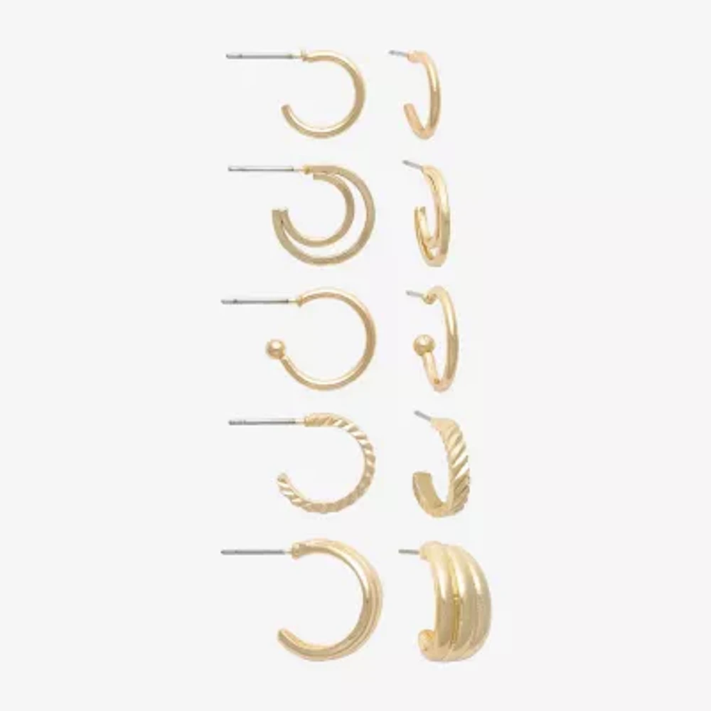 Mixit Hypoallergenic Huggie And Hoop Gold Tone 5 Pair Earring Set