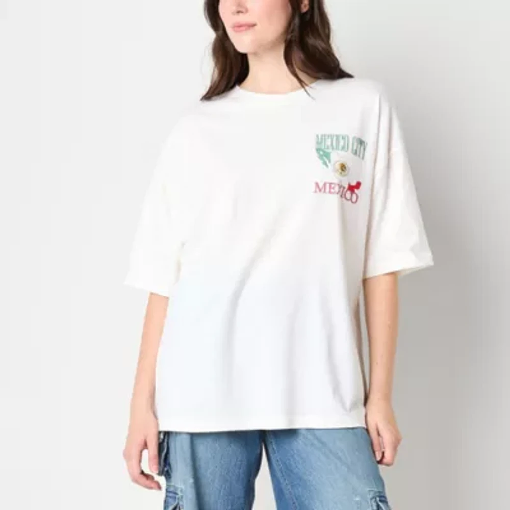 Ripple Junction Juniors Mexico City Oversized Tee Womens Crew Neck Short Sleeve Graphic T-Shirt