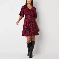 R & K Originals Womens Elbow Sleeve Floral Fit + Flare Dress