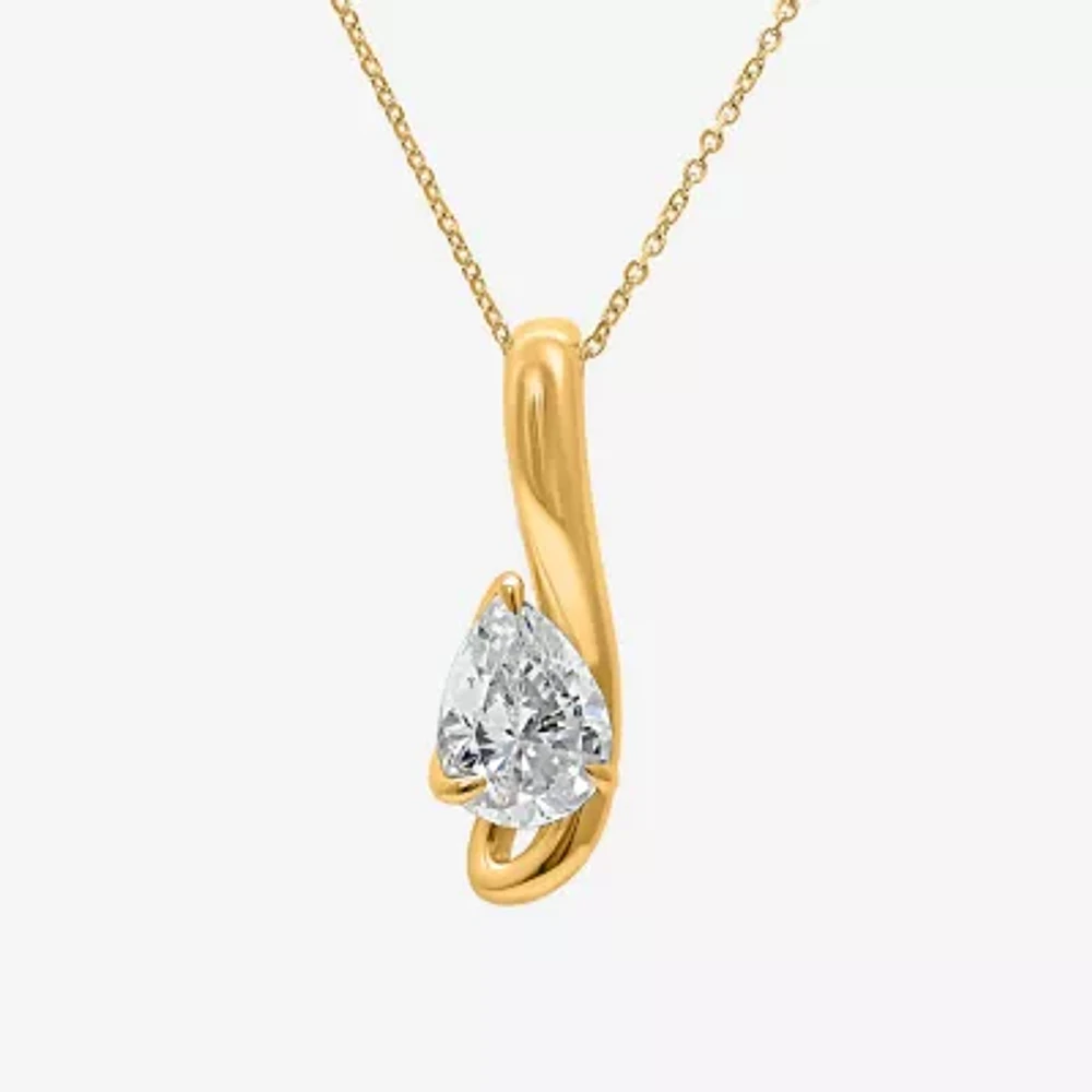 (I / I1) Womens 1 CT. T.W. Lab Grown White Diamond 10K Gold Pear Pendant Necklace