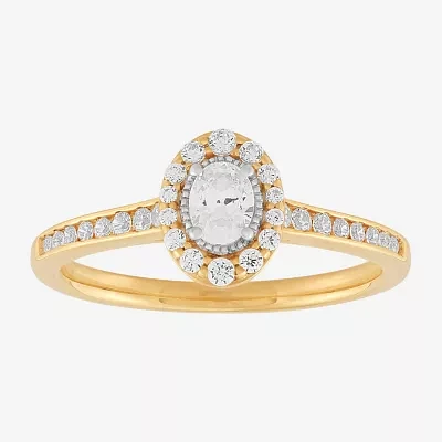 (H-I / Si1-Si2) Womens 1/2 CT. T.W. Lab Grown White Diamond 10K Gold Oval Side Stone Halo Engagement Ring