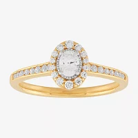 (H-I / Si1-Si2) Womens 1/2 CT. T.W. Lab Grown White Diamond 10K Gold Oval Side Stone Halo Engagement Ring