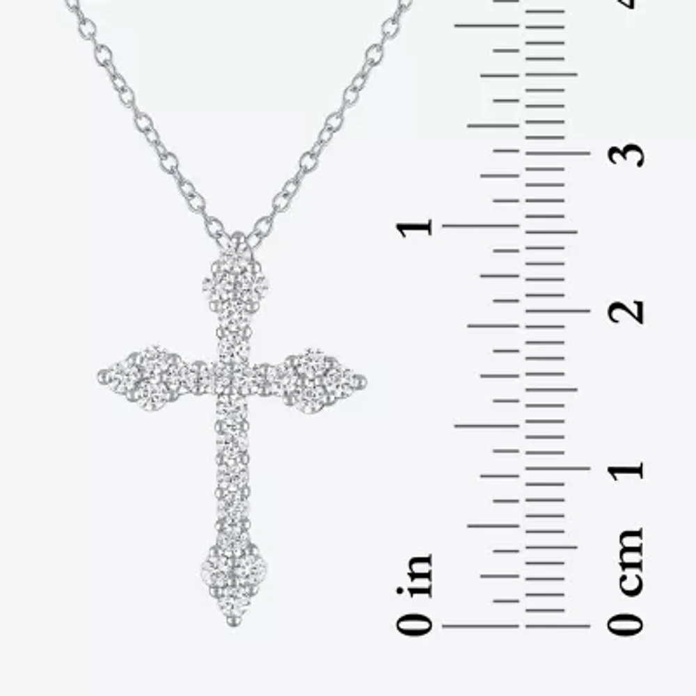 YES PLEASE! Womens Lab Created White Sapphire Sterling Silver Cross Pendant Necklace