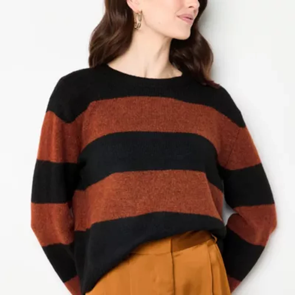 Worthington Womens Crew Neck Long Sleeve Striped Pullover Sweater
