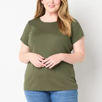 St. John's Bay Womens Plus Crew Neck Short Sleeve T-Shirt