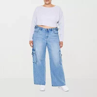 Forever 21 Drop Shoulder Waffle Womens Crew Neck Long Sleeve Crop Top Juniors Plus