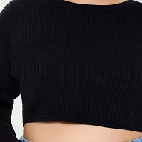 Forever 21 Drop Shoulder Waffle Womens Crew Neck Long Sleeve Crop Top Juniors Plus