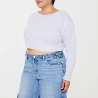 Forever 21 Drop Shoulder Waffle Womens Crew Neck Long Sleeve Crop Top Juniors Plus