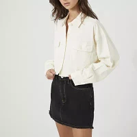 Forever 21 Juniors Cropped Woven Womens Long Sleeve Button-Down Shirt