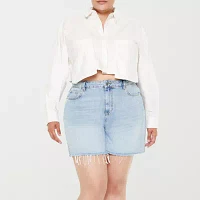 Forever 21 Juniors Plus Cropped Womens Long Sleeve Button-Down Shirt