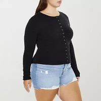 Forever 21 Juniors Plus Womens Crew Neck Long Sleeve Henley Shirt