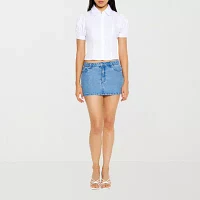 Forever 21 Juniors Bow Detail Cropped Womens Short Sleeve Button-Down Shirt