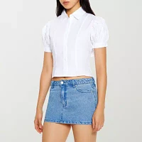 Forever 21 Juniors Bow Detail Cropped Womens Short Sleeve Button-Down Shirt