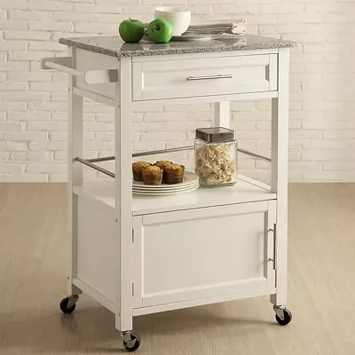 Brantley Granite Top Rolling Kitchen Cart with Towel Rack