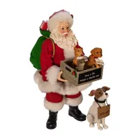 Kurt Adler 10.5-Inch Fabriché™ Adopt-A-Pet  With Dog; 2 Piece Set Santa Figurine