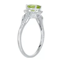 Womens Genuine Green Peridot 10K White Gold Oval Halo Bypass  Cocktail Ring