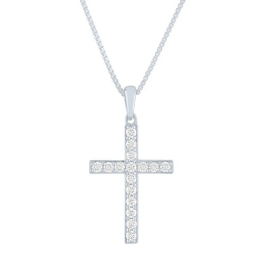 (G-H / Si1-Si2) Womens 1/4 CT. T.W. Lab Grown White Diamond Sterling Silver Cross Pendant Necklace