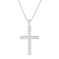 (G-H / Si1-Si2) Womens 1/4 CT. T.W. Lab Grown White Diamond Sterling Silver Cross Pendant Necklace