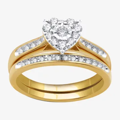 I Said Yes (H-I / I1) Womens 3/8 CT. T.W. Lab Grown White Diamond Sterling Silver or 14K Gold Over Heart Bridal Set