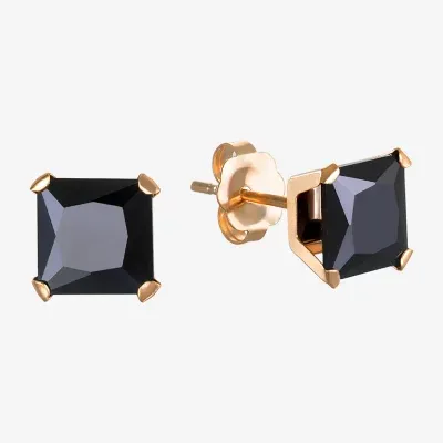 Black Cubic Zirconia 14K Gold 6mm Square Stud Earrings