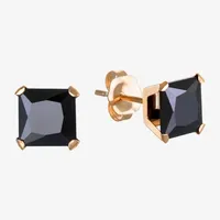 Cubic Zirconia 14K Gold 6mm Square Stud Earrings