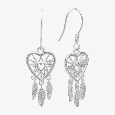 Silver Treasures Womens Sterling Silver Heart Hypoallergenic Drop Earrings