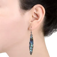 Bali Inspired Genuine Green Abalone and Mother of Pearl Sterling Silver Marquise Drop Earrings