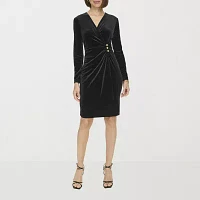 Marc New York Womens Velvet Long Sleeve Sheath Dress