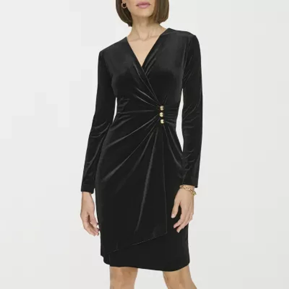 Marc New York Womens Velvet Long Sleeve Sheath Dress