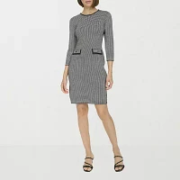 Marc New York Womens Houndstooth 3/4 Sleeve Sheath Dress