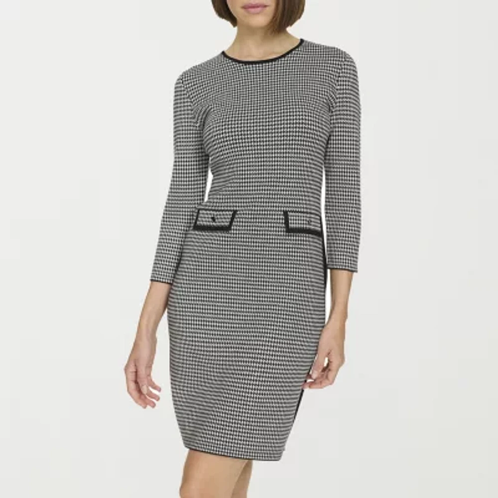 Marc New York Womens Houndstooth 3/4 Sleeve Sheath Dress