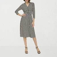 Marc New York Houndstooth Womens 3/4 Sleeve Midi Fit + Flare Dress