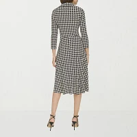 Marc New York Houndstooth Womens 3/4 Sleeve Midi Fit + Flare Dress