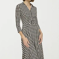 Marc New York Houndstooth Womens 3/4 Sleeve Midi Fit + Flare Dress