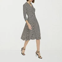 Marc New York Houndstooth Womens 3/4 Sleeve Midi Fit + Flare Dress